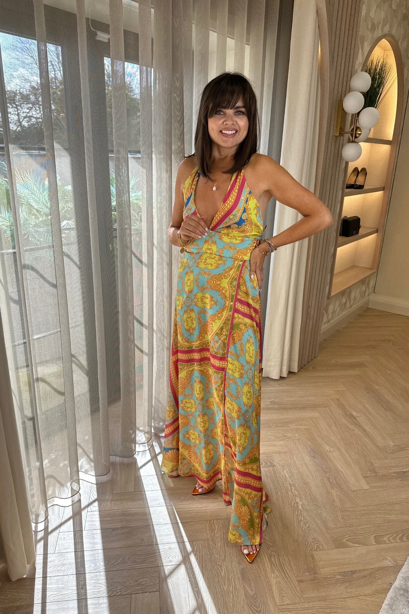 Faye Halter Neck Dress In Multi - The Walk in Wardrobe
