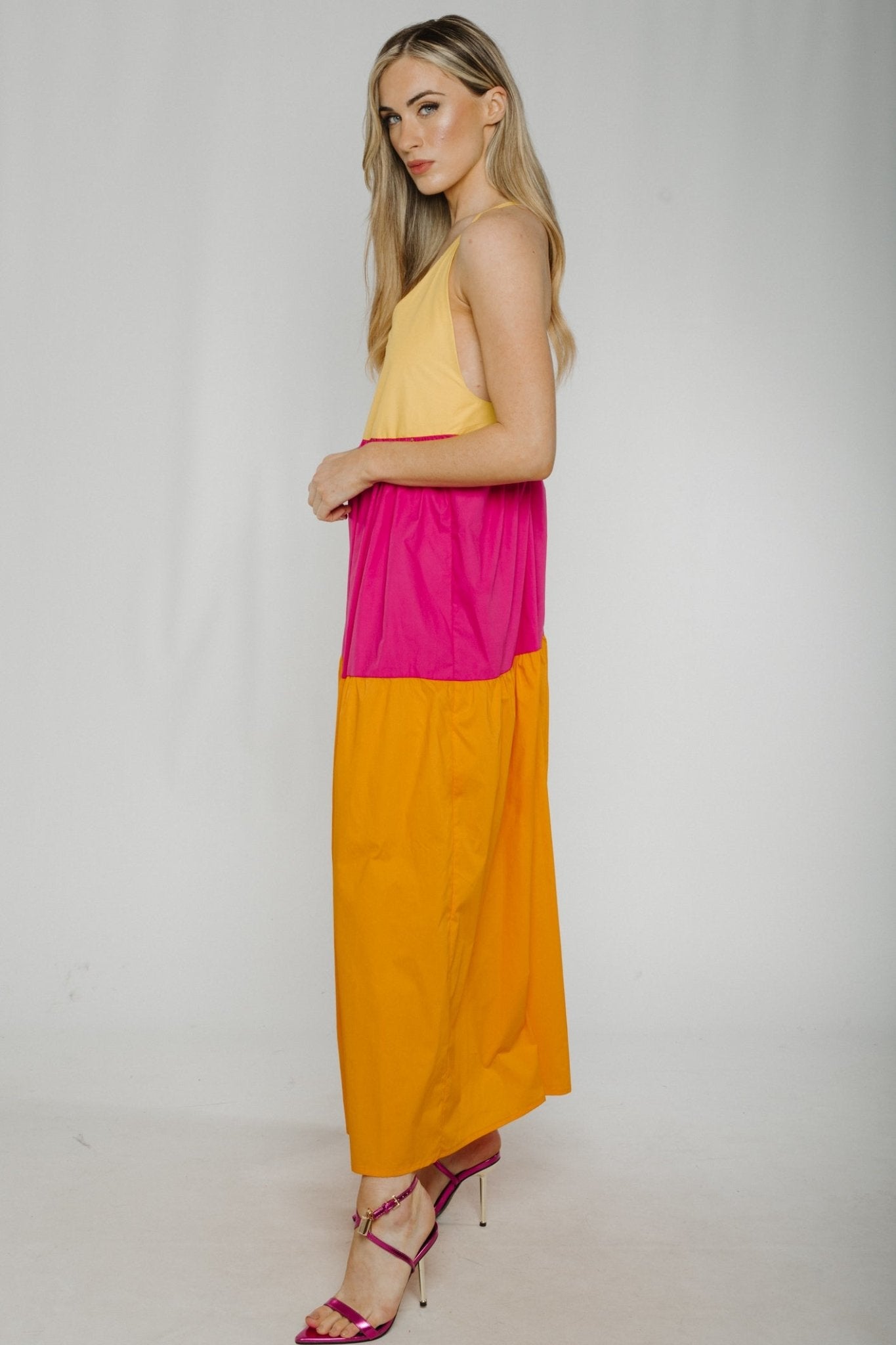 Fiona Colour Block Maxi Dress In Multi - The Walk in Wardrobe