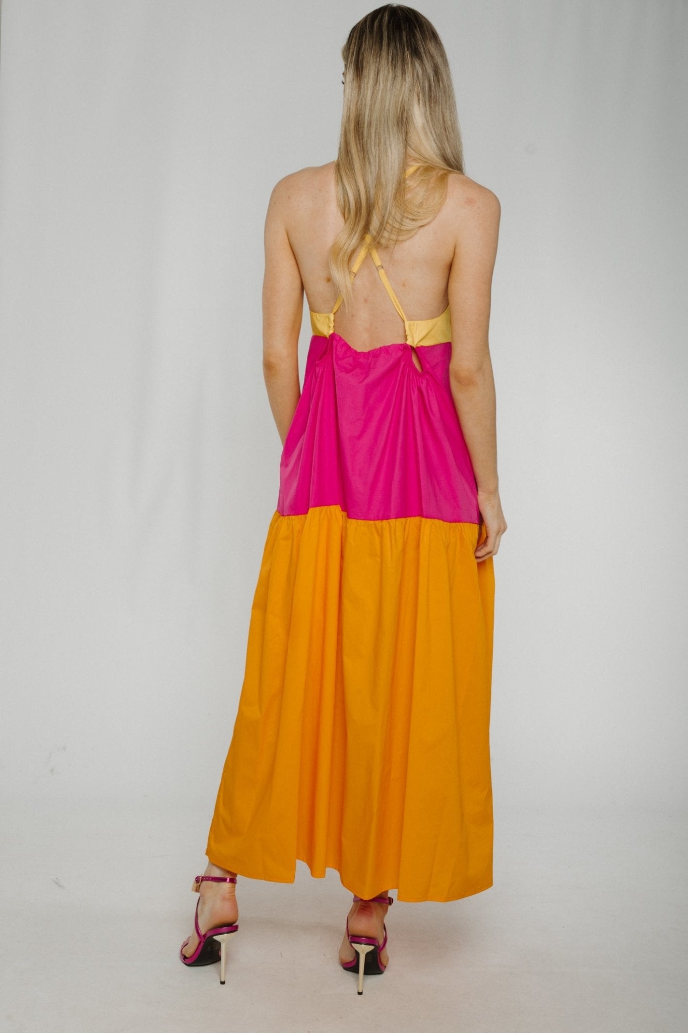 Fiona Colour Block Maxi Dress In Multi - The Walk in Wardrobe
