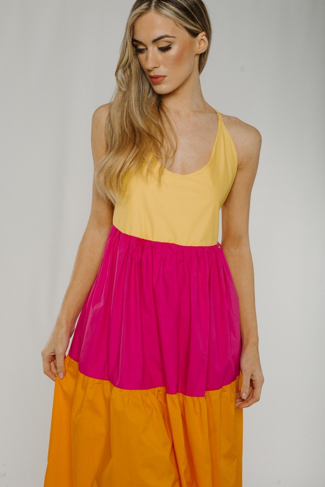 Fiona Colour Block Maxi Dress In Multi - The Walk in Wardrobe