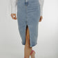 Flynn Denim Midi Skirt In Light Wash - The Walk in Wardrobe