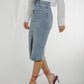 Flynn Denim Midi Skirt In Light Wash - The Walk in Wardrobe