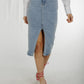 Flynn Denim Midi Skirt In Light Wash - The Walk in Wardrobe