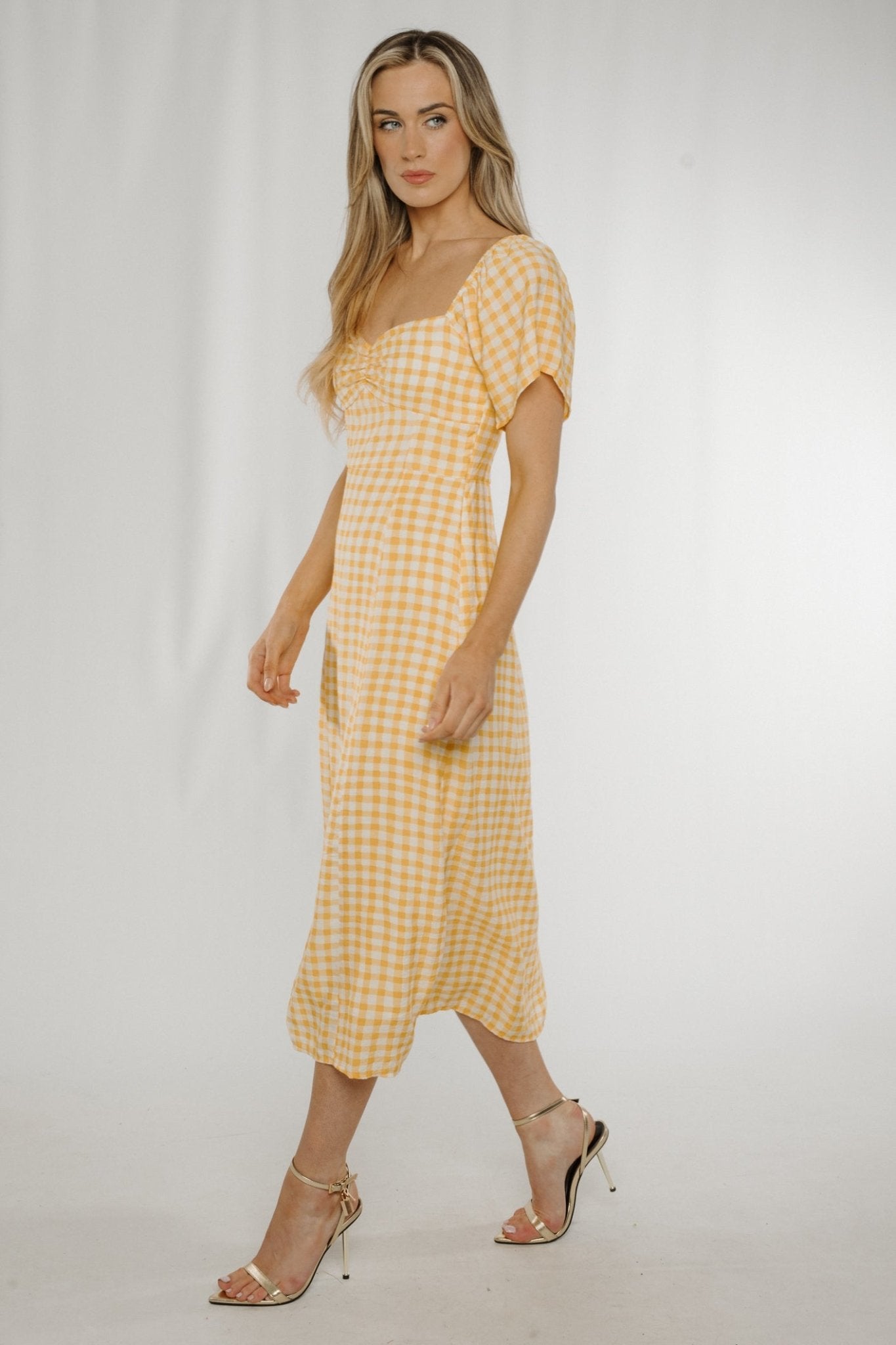 Frankie Check Midi Dress In Yellow - The Walk in Wardrobe