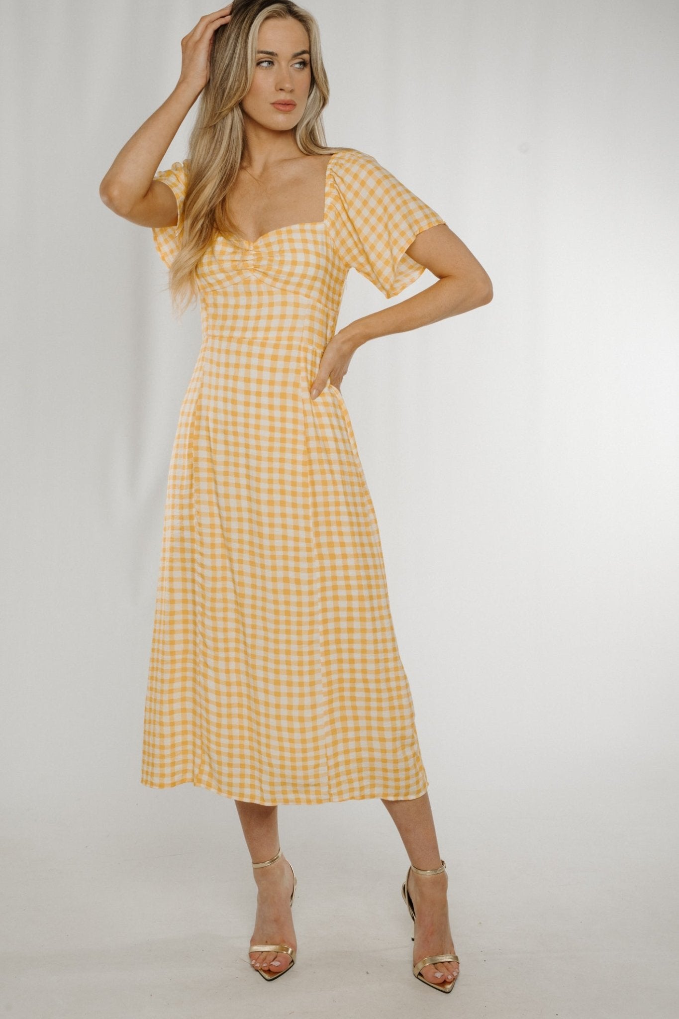 Frankie Check Midi Dress In Yellow - The Walk in Wardrobe