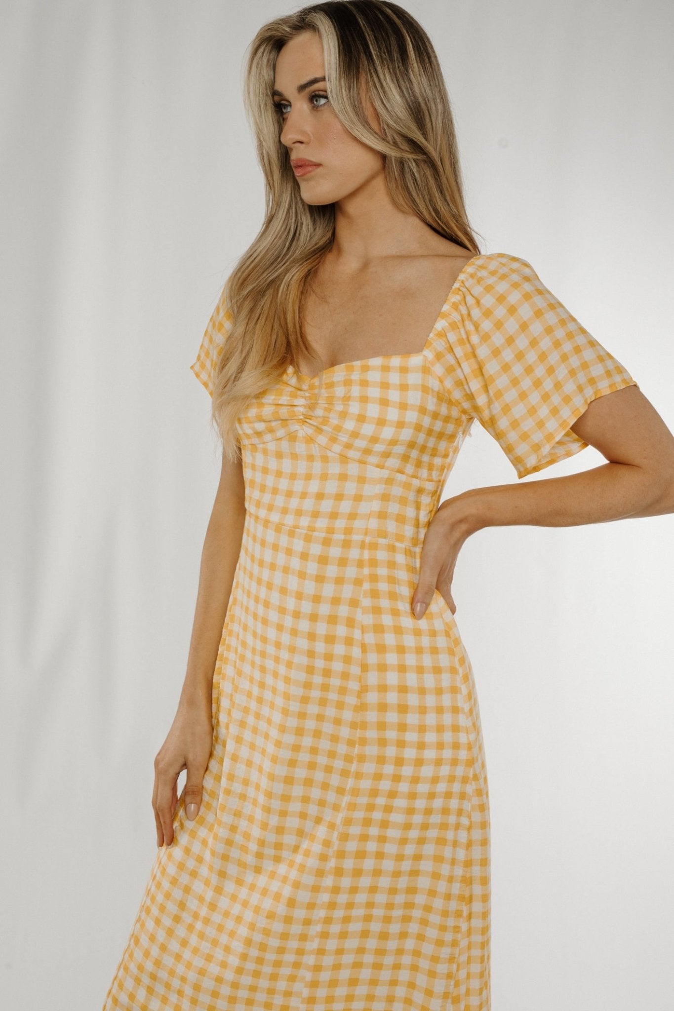 Frankie Check Midi Dress In Yellow - The Walk in Wardrobe