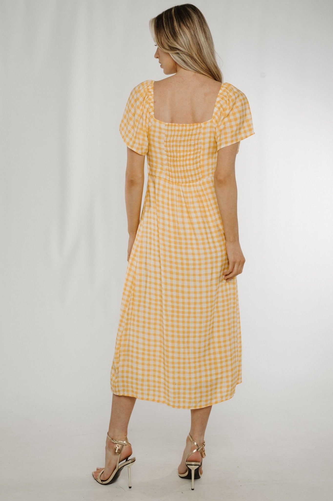 Frankie Check Midi Dress In Yellow - The Walk in Wardrobe