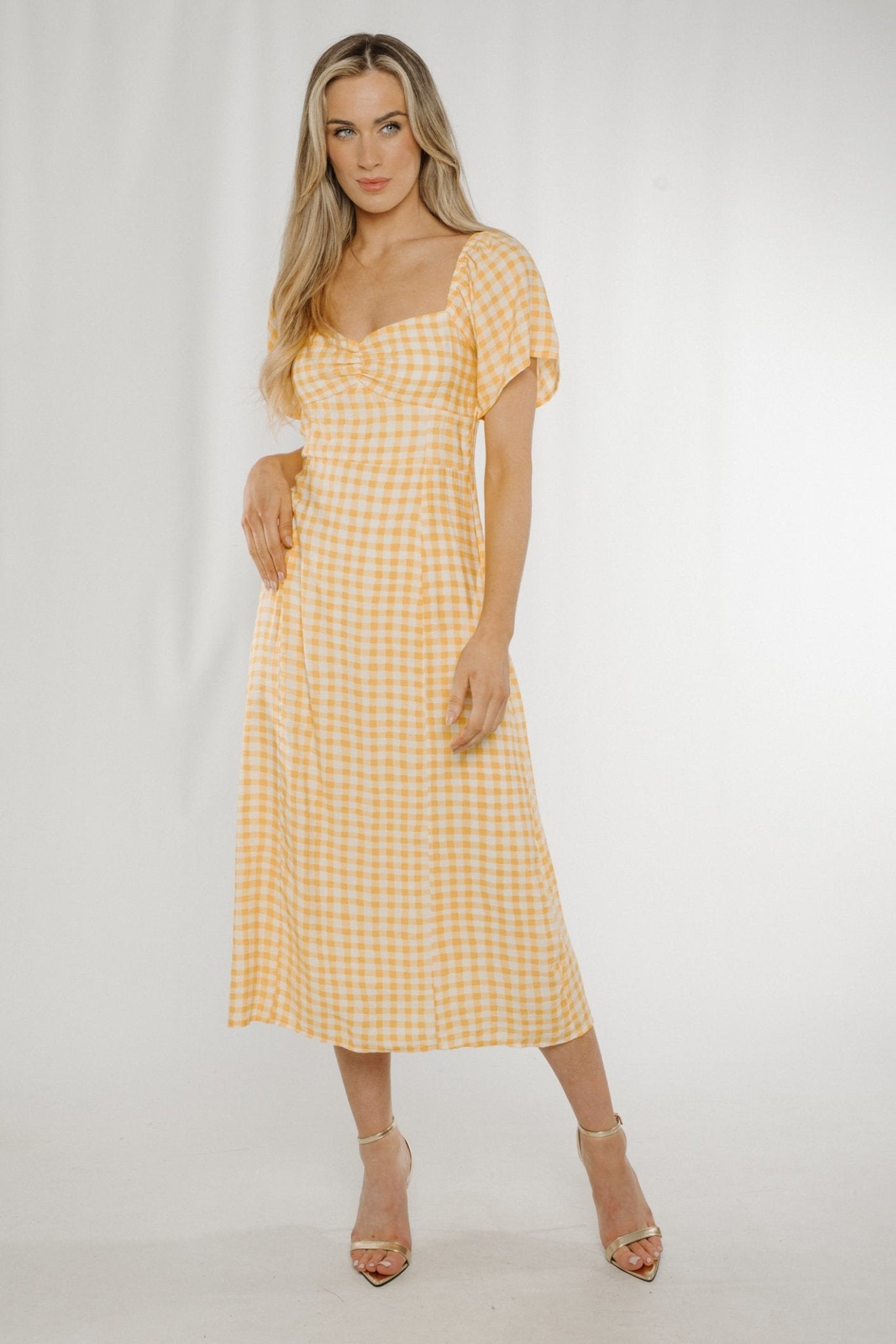 Frankie Check Midi Dress In Yellow - The Walk in Wardrobe