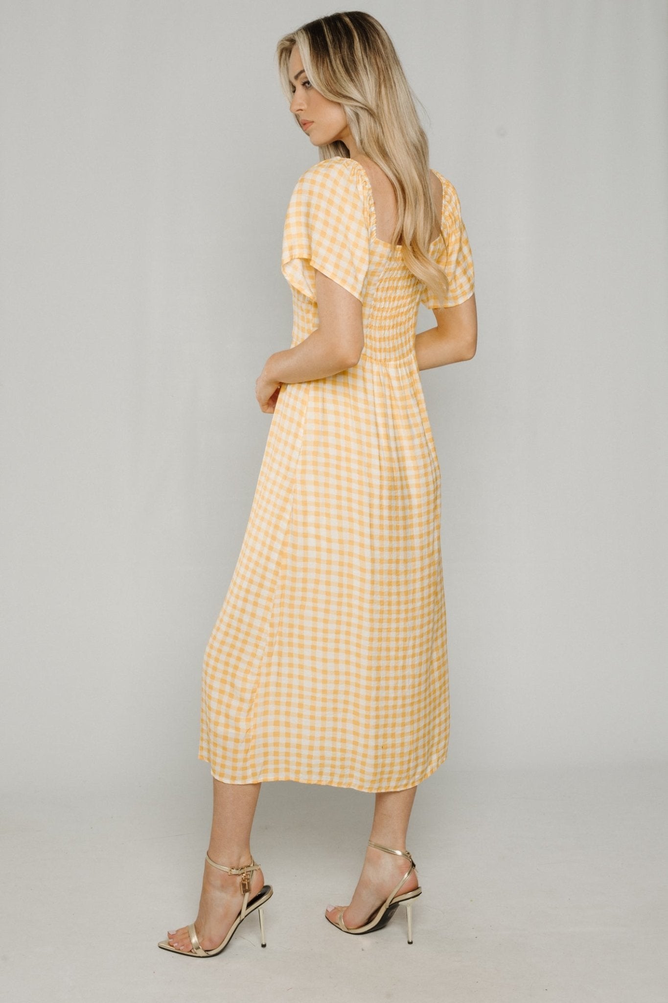 Frankie Check Midi Dress In Yellow - The Walk in Wardrobe