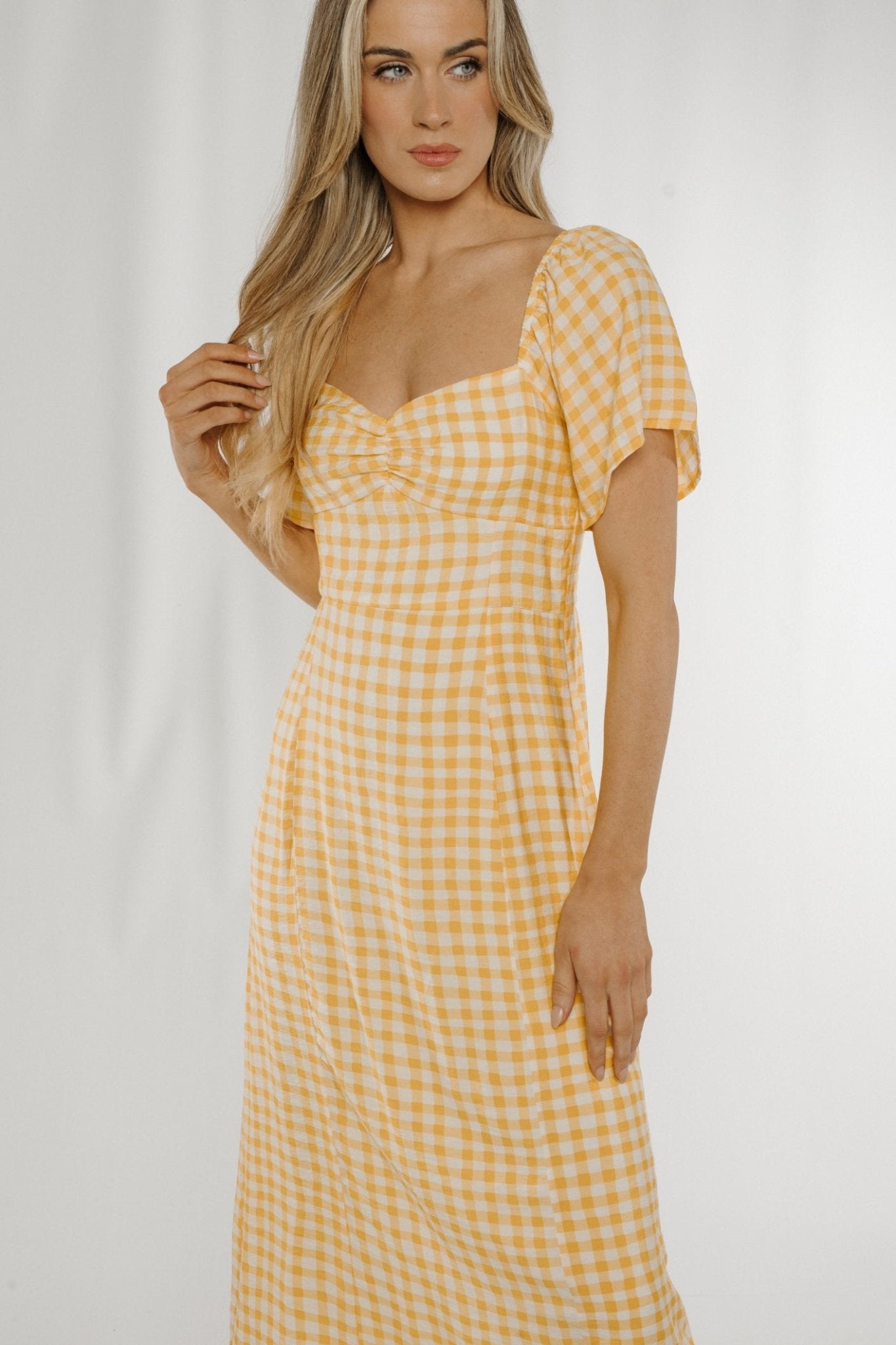Frankie Check Midi Dress In Yellow - The Walk in Wardrobe