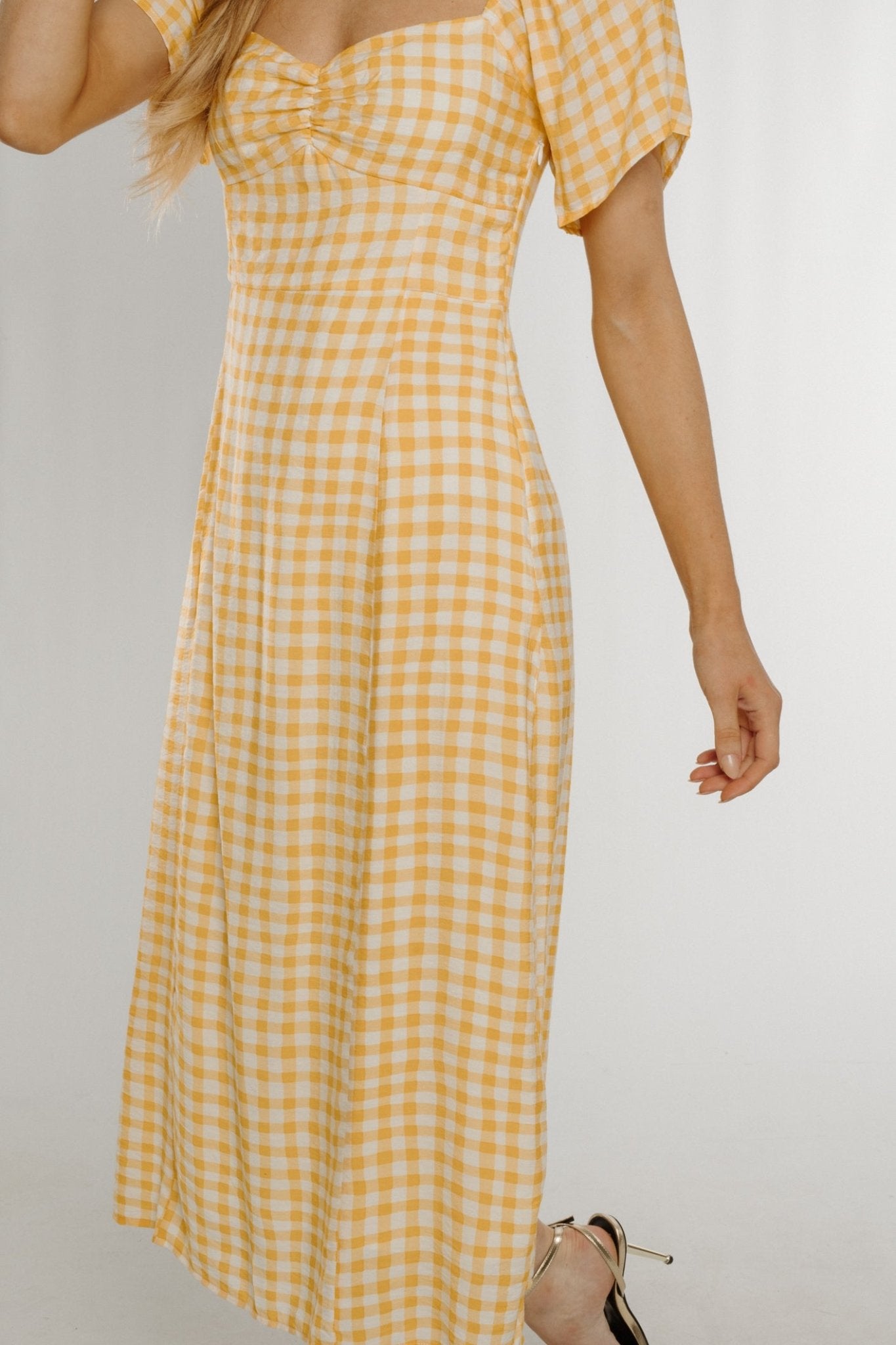 Frankie Check Midi Dress In Yellow - The Walk in Wardrobe