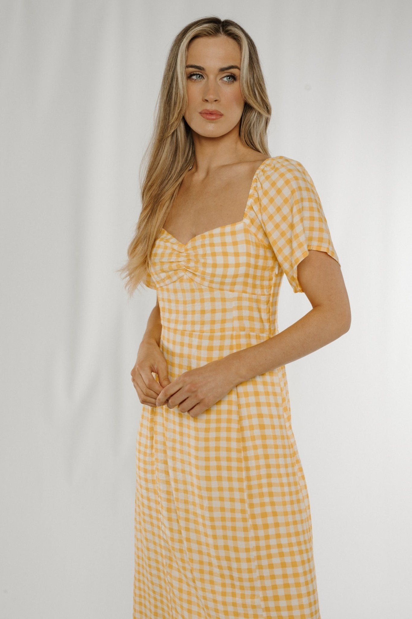 Frankie Check Midi Dress In Yellow - The Walk in Wardrobe