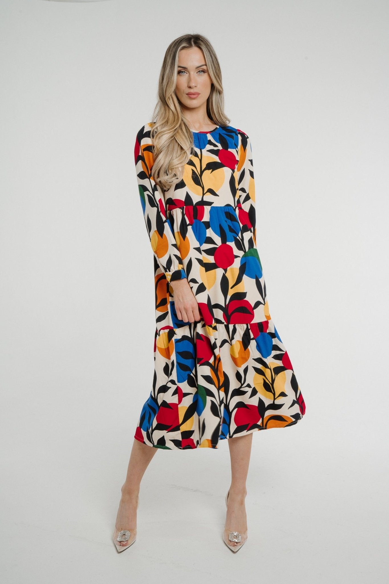 Frankie Printed Peplum Dress In Multi - The Walk in Wardrobe