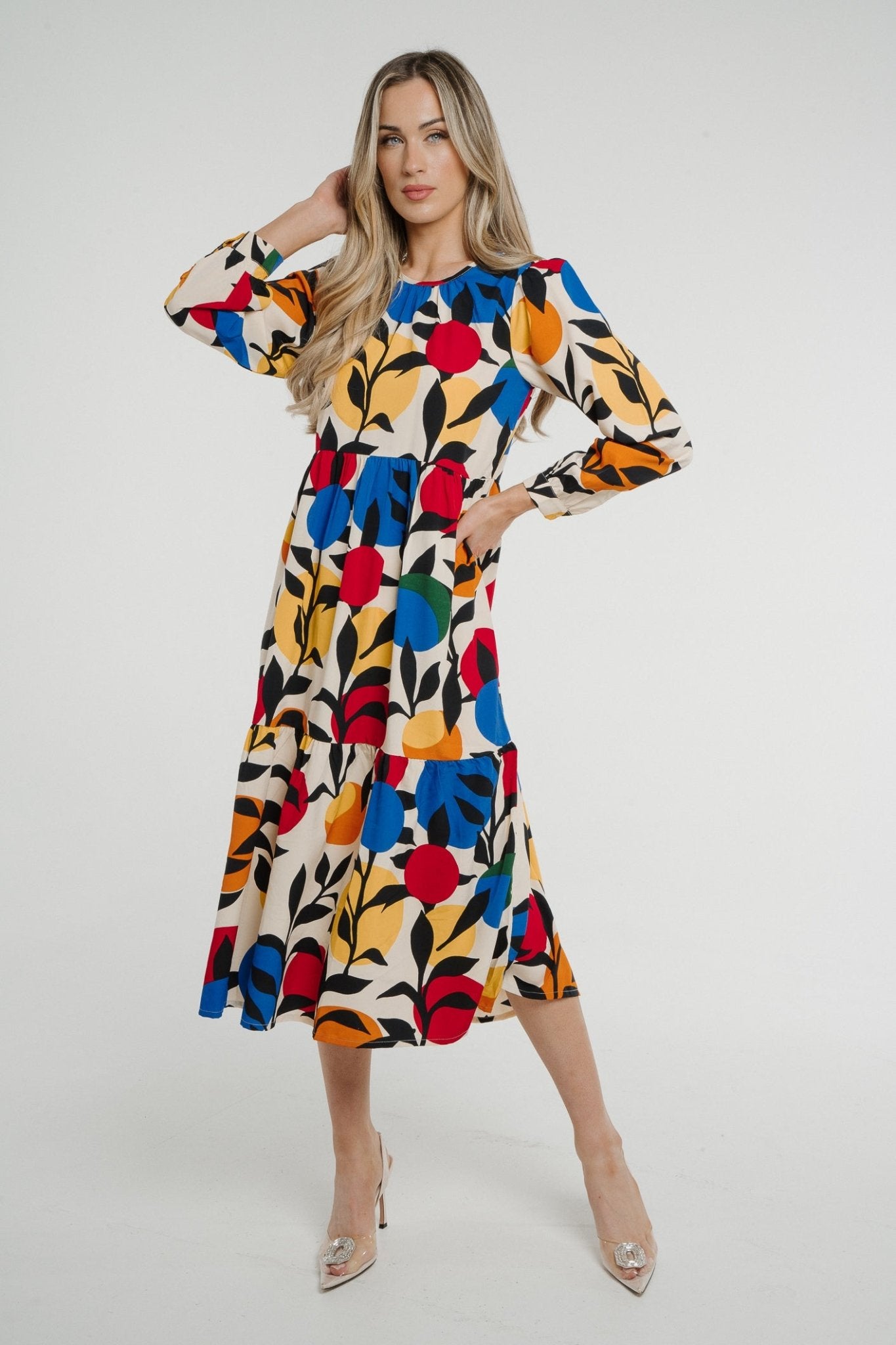Frankie Printed Peplum Dress In Multi - The Walk in Wardrobe
