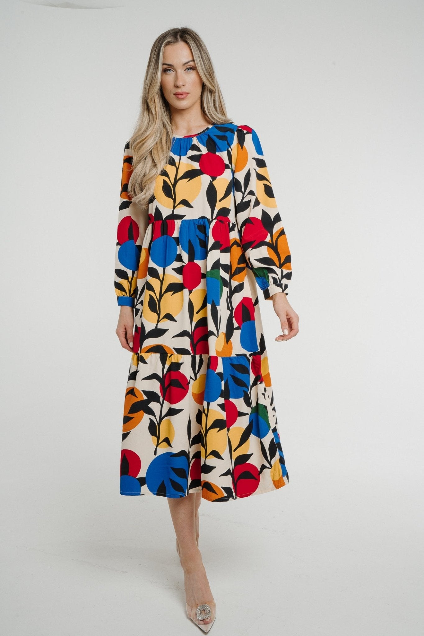 Frankie Printed Peplum Dress In Multi - The Walk in Wardrobe