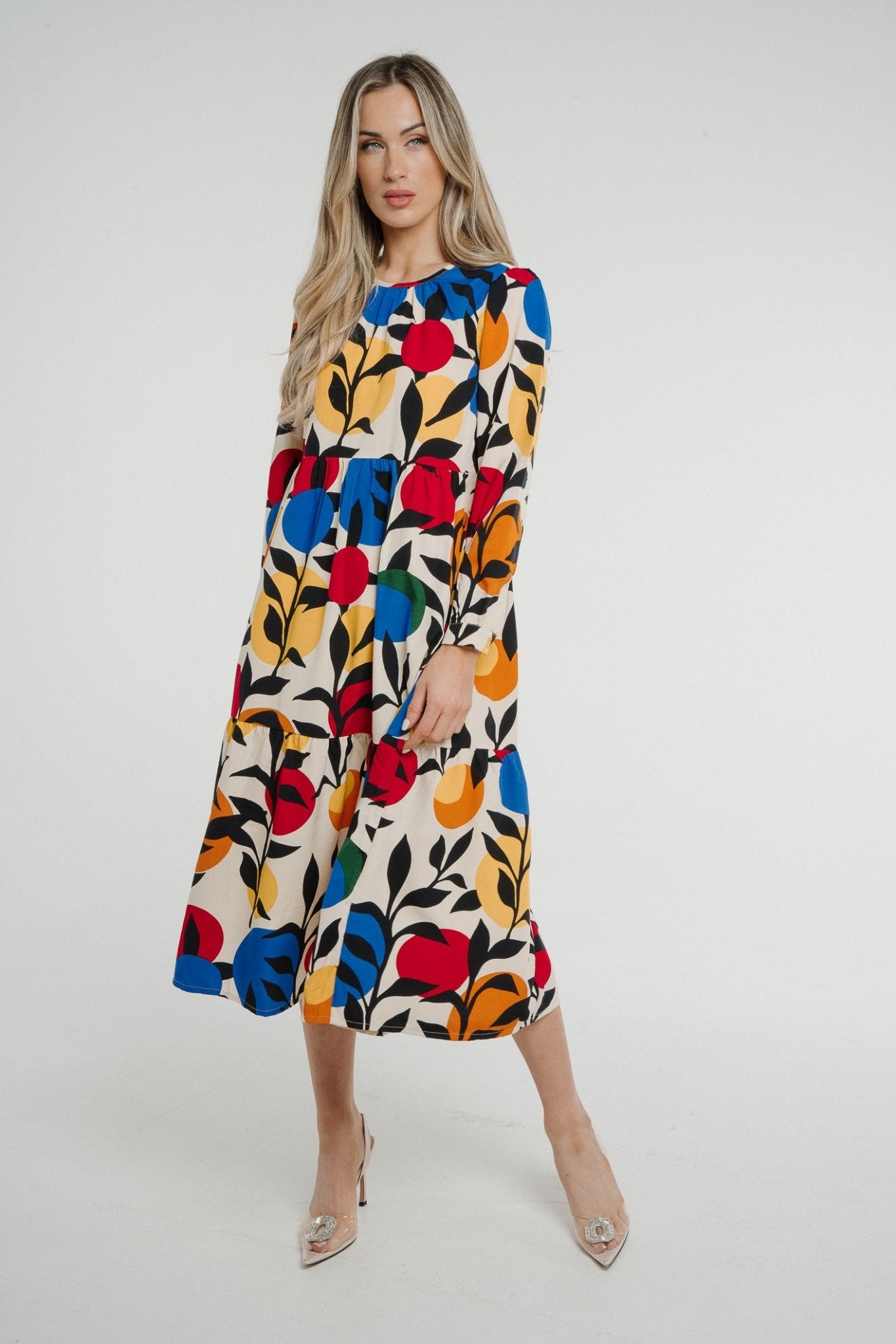 Frankie Printed Peplum Dress In Multi - The Walk in Wardrobe
