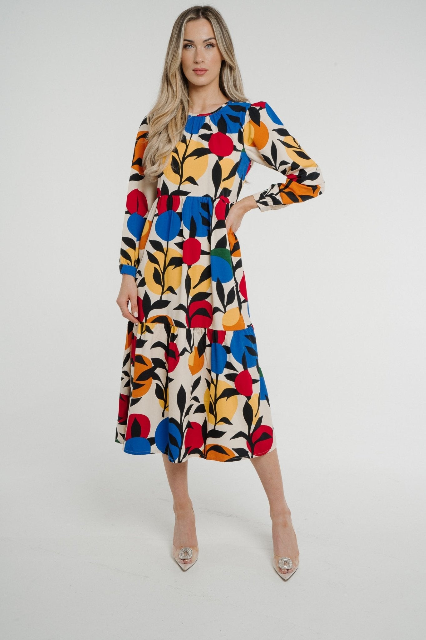 Frankie Printed Peplum Dress In Multi - The Walk in Wardrobe
