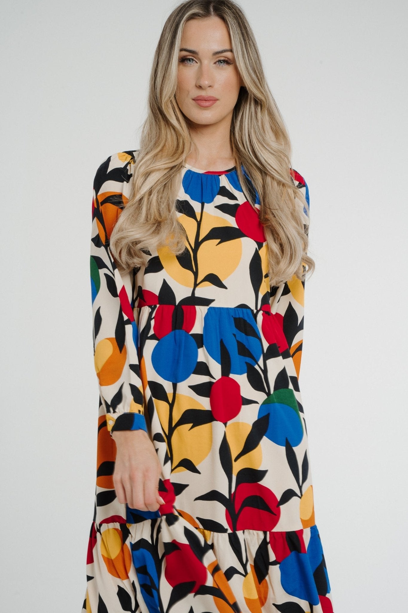 Frankie Printed Peplum Dress In Multi - The Walk in Wardrobe
