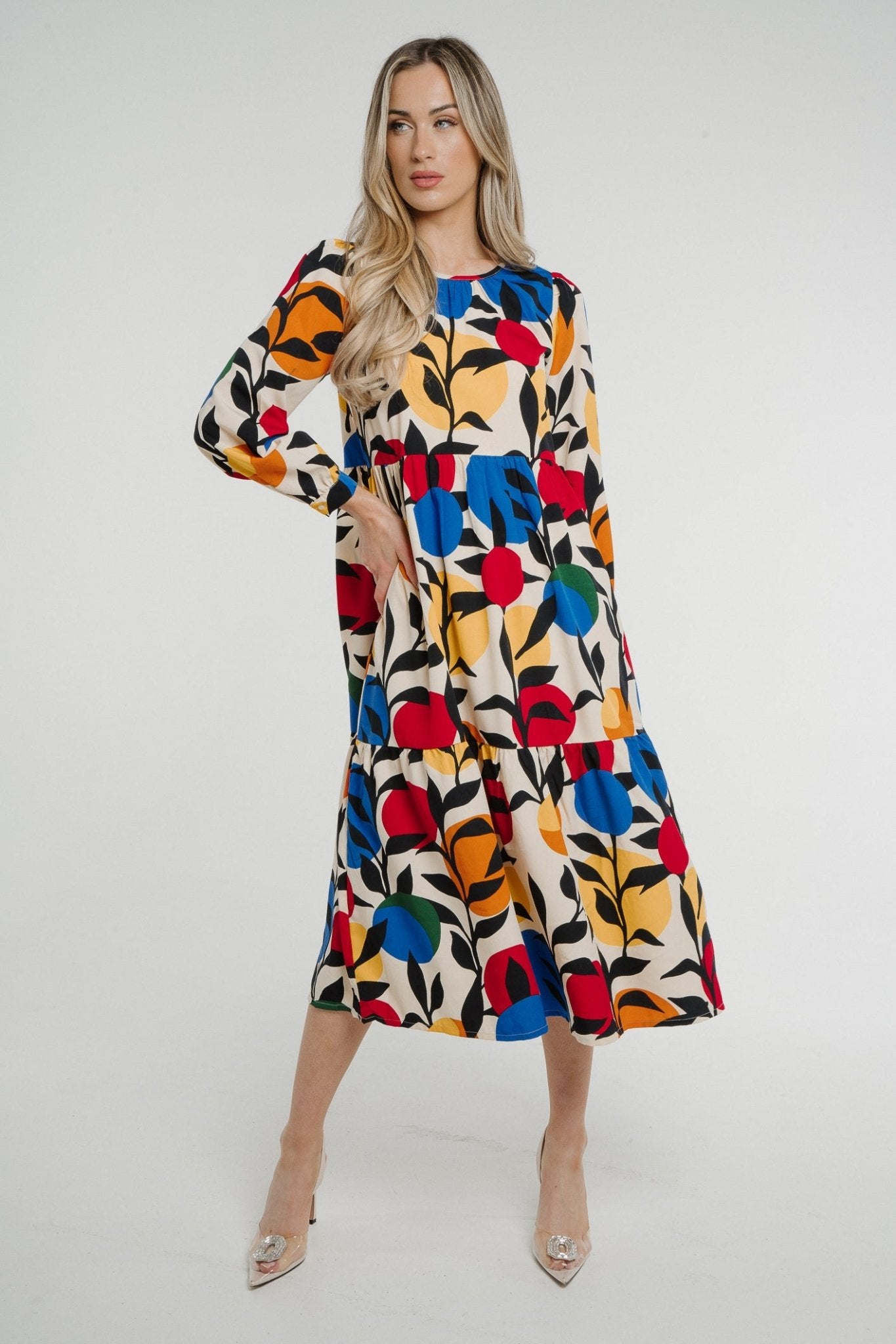 Frankie Printed Peplum Dress In Multi - The Walk in Wardrobe