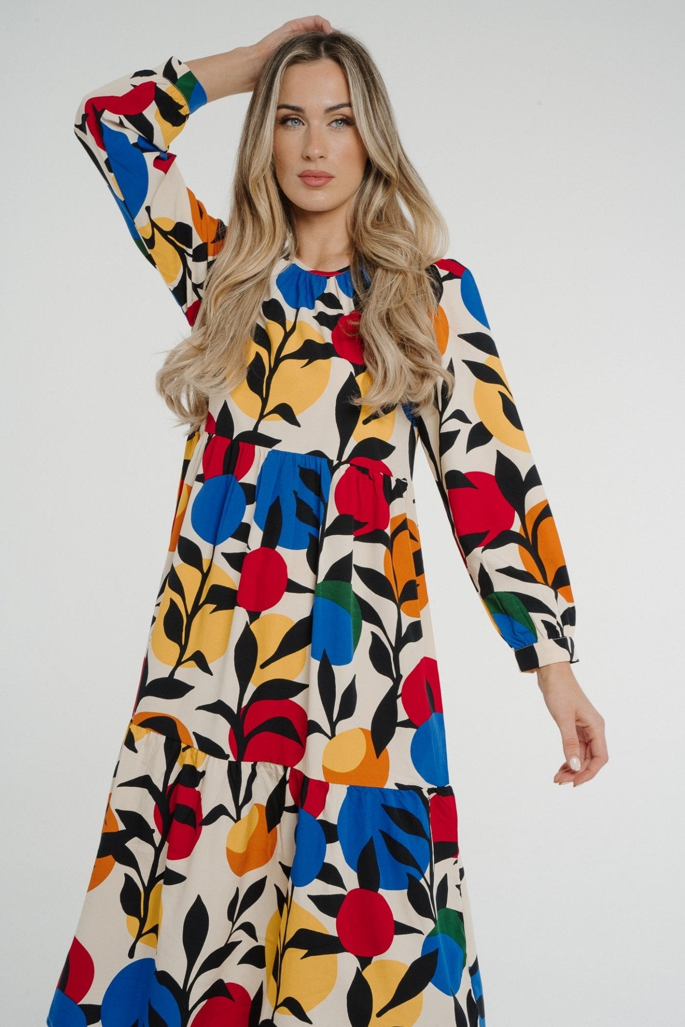 Frankie Printed Peplum Dress In Multi - The Walk in Wardrobe