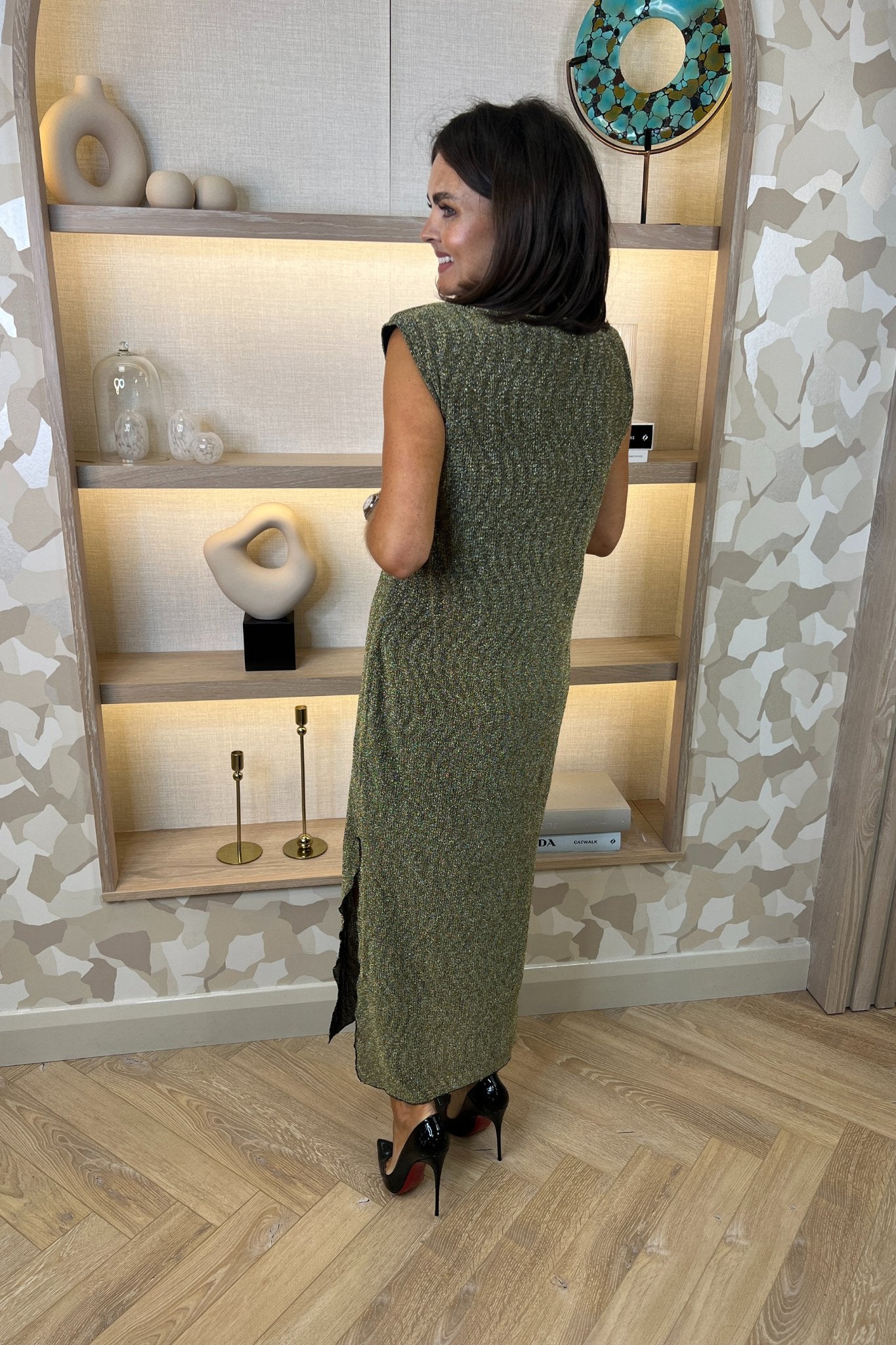 Frankie Sleeveless Dress In Gold Sparkle - The Walk in Wardrobe