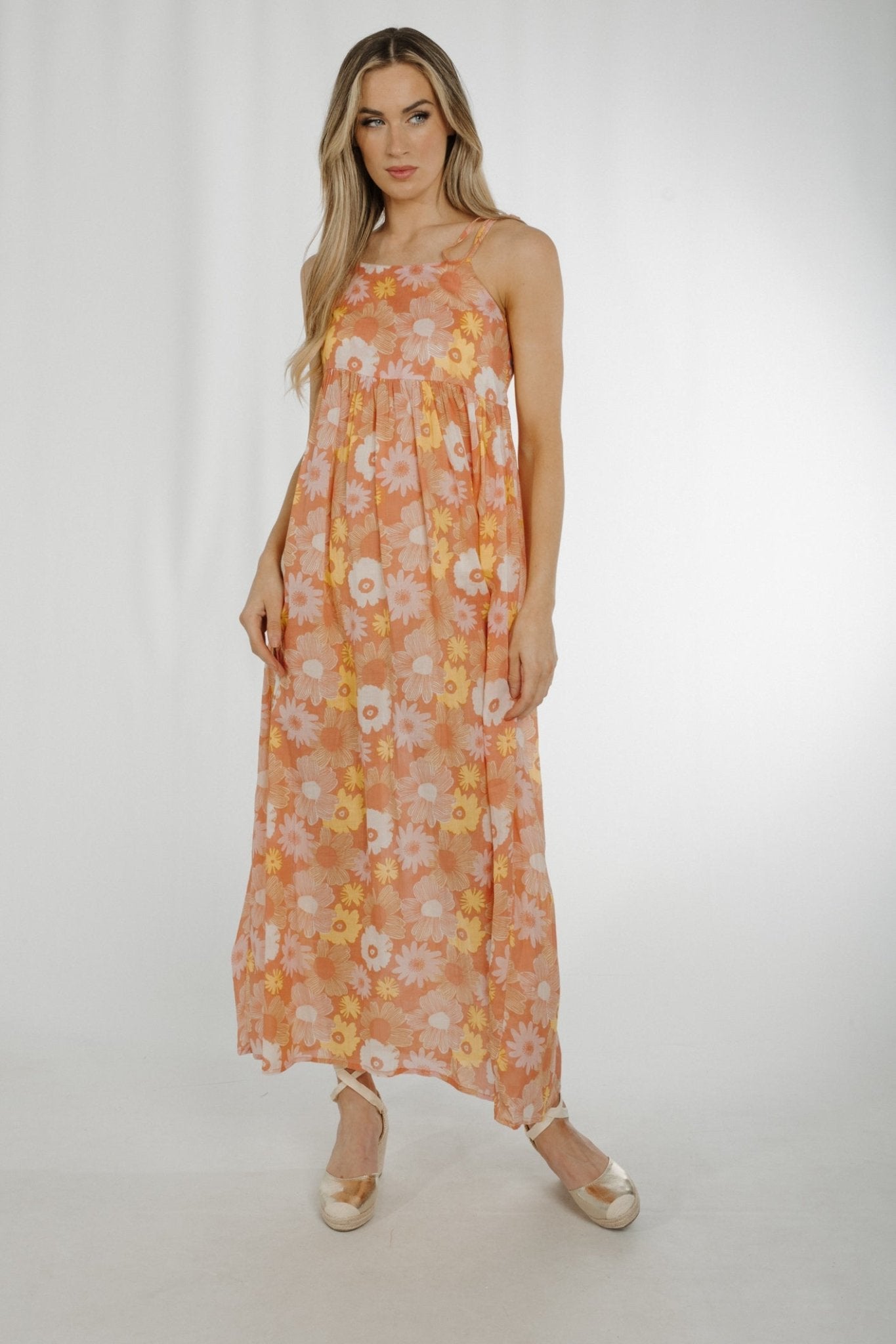 Frankie Tie Shoulder Maxi Dress In Peach - The Walk in Wardrobe
