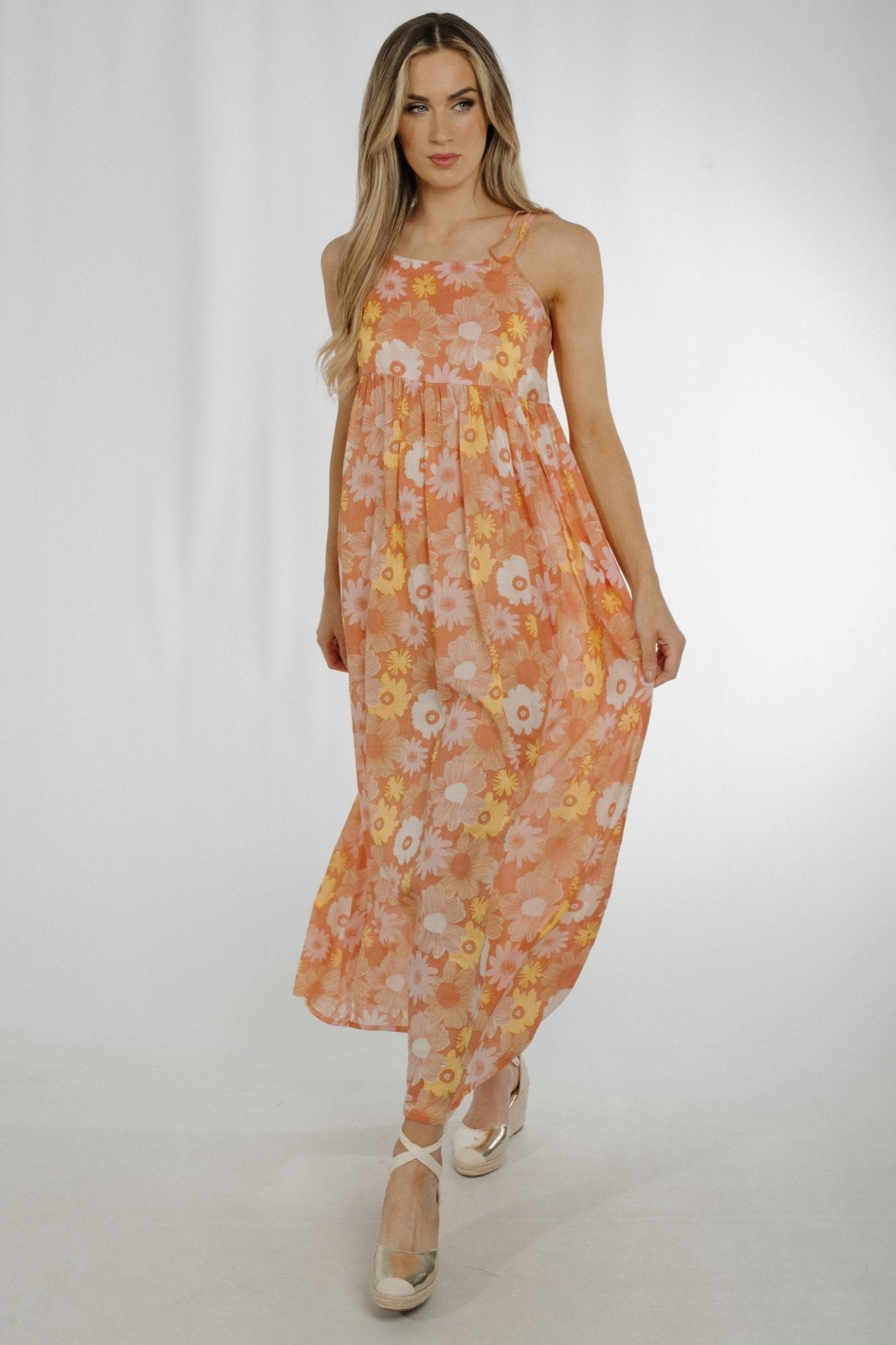Frankie Tie Shoulder Maxi Dress In Peach - The Walk in Wardrobe