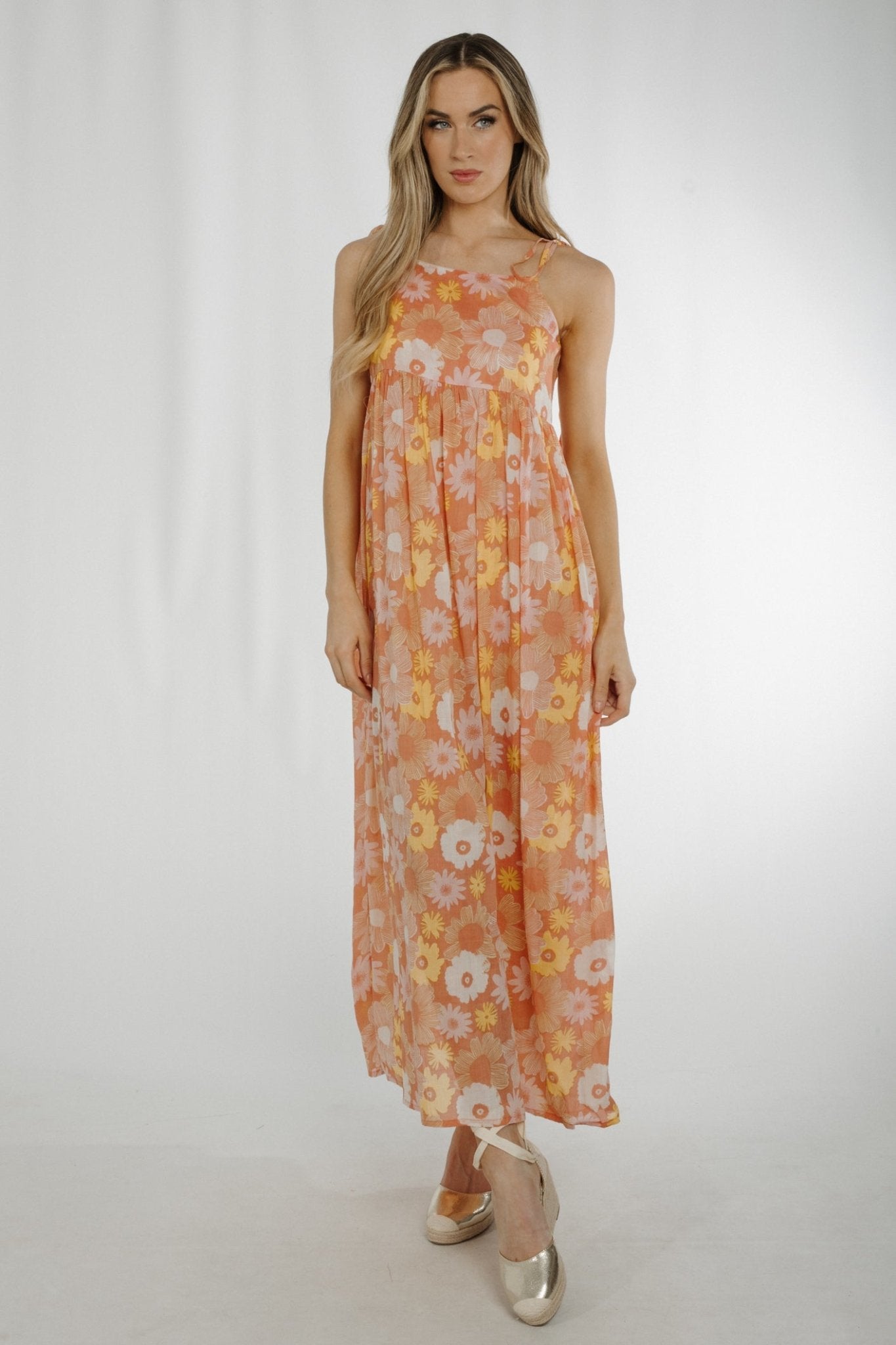 Frankie Tie Shoulder Maxi Dress In Peach - The Walk in Wardrobe