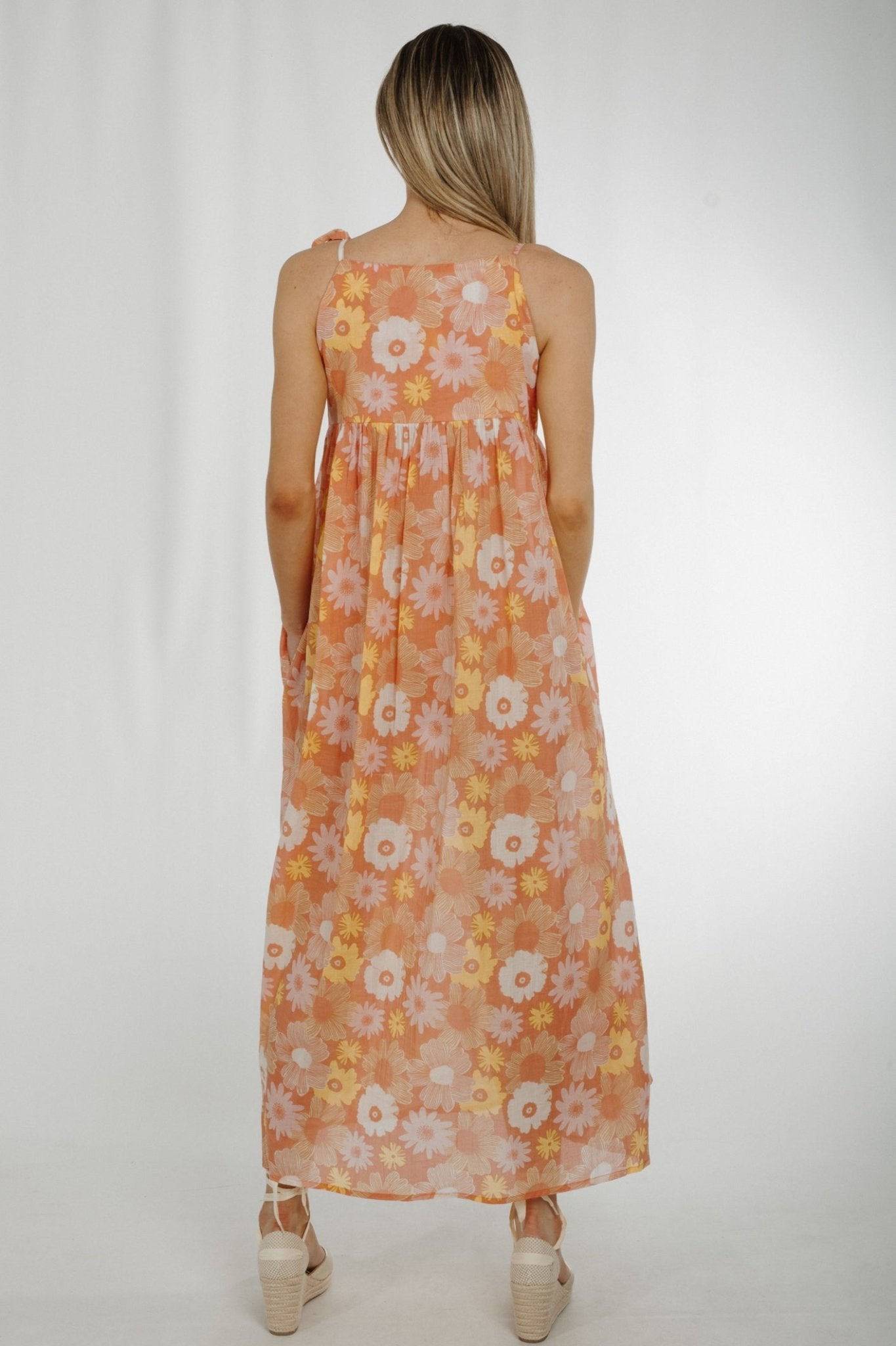 Frankie Tie Shoulder Maxi Dress In Peach - The Walk in Wardrobe