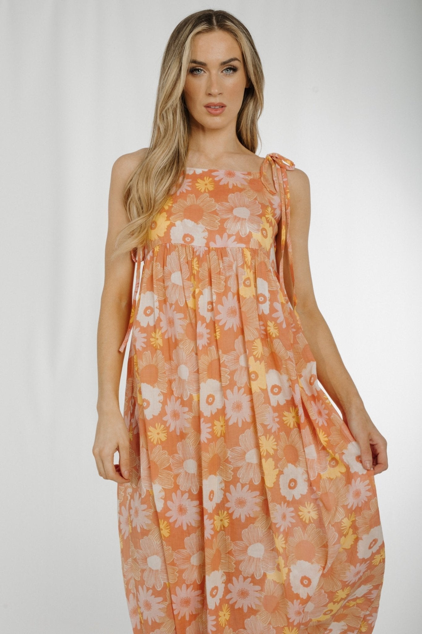 Frankie Tie Shoulder Maxi Dress In Peach - The Walk in Wardrobe