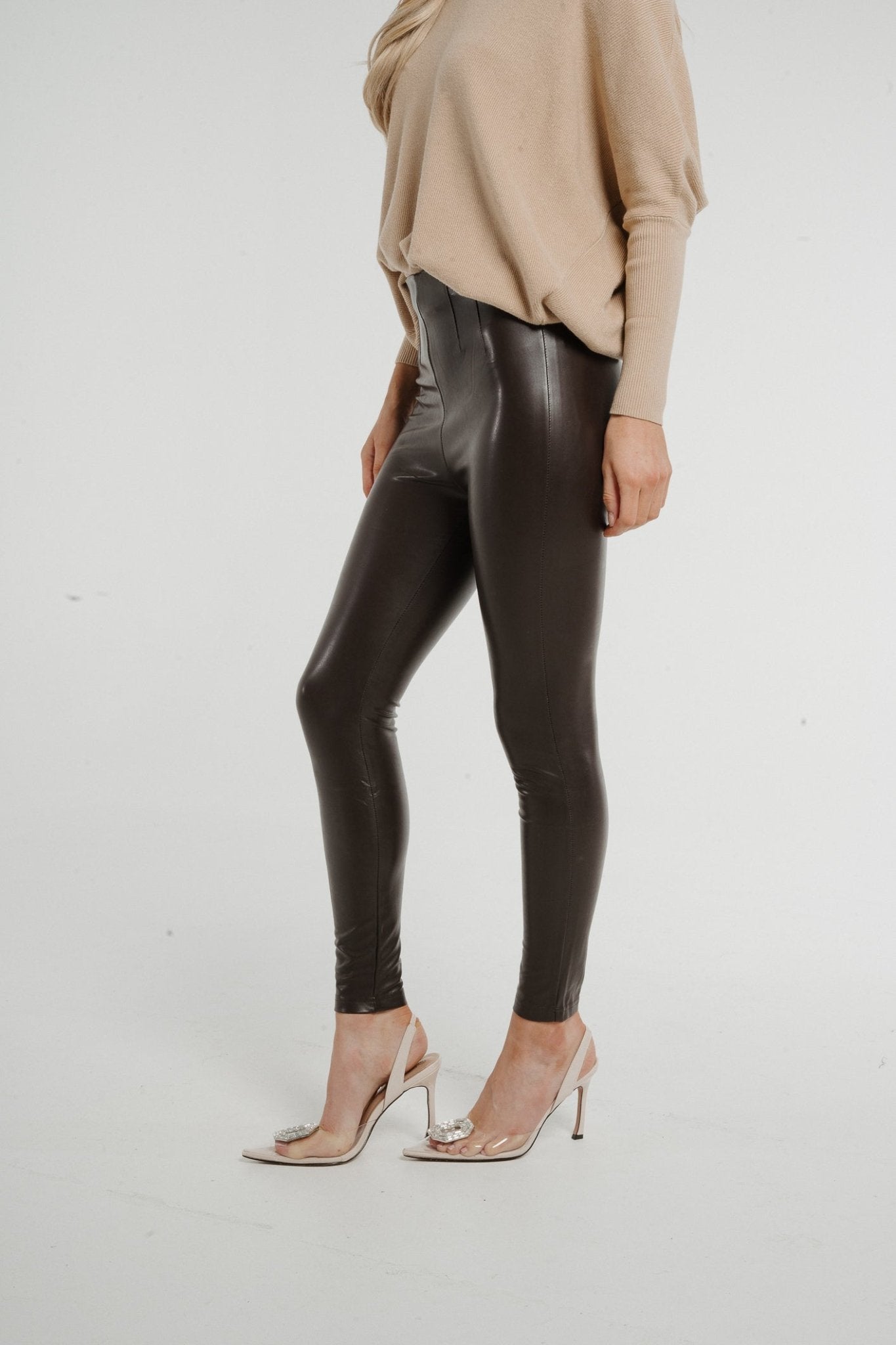 Freya Leather Look Legging In Chocolate - The Walk in Wardrobe