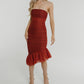 Holly Bandeau Ruffle Dress In Rust - The Walk in Wardrobe