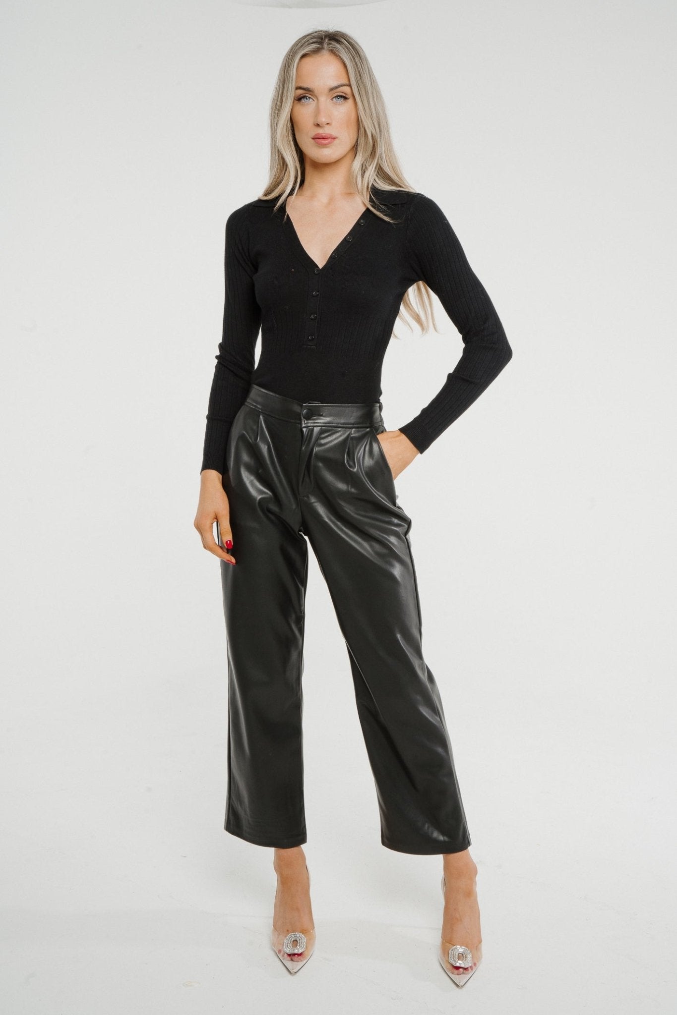 Holly Button Detail Bodysuit In Black - The Walk in Wardrobe