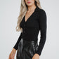 Holly Button Detail Bodysuit In Black - The Walk in Wardrobe
