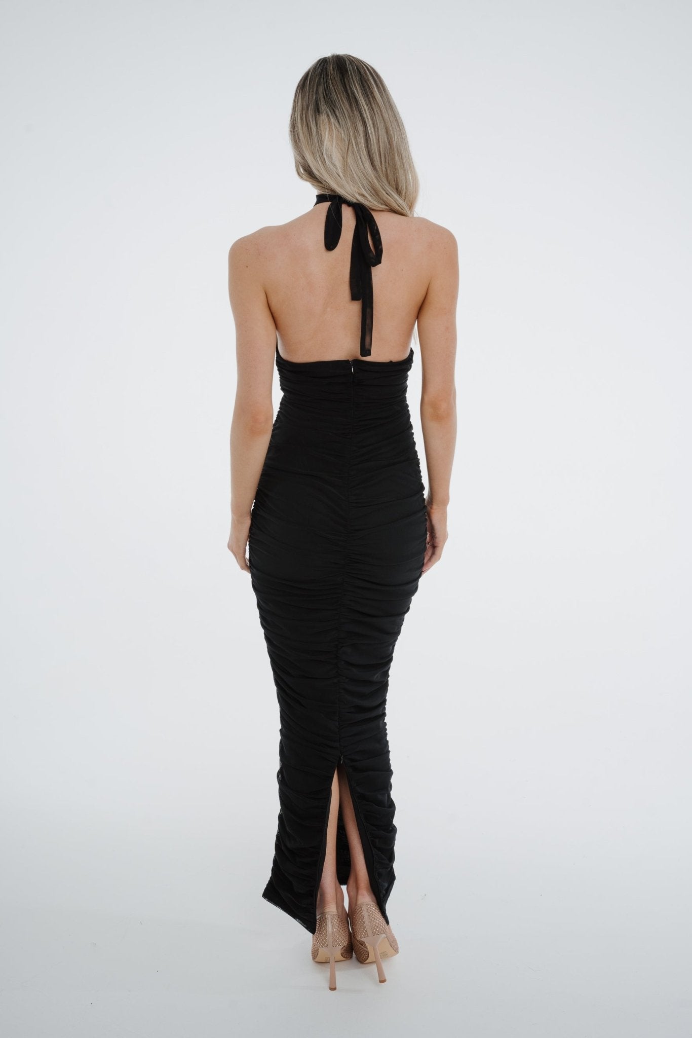 Holly Floral Halter Dress In Black - The Walk in Wardrobe