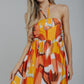 Holly Halter Neck Midi Dress In Orange Mix - The Walk in Wardrobe
