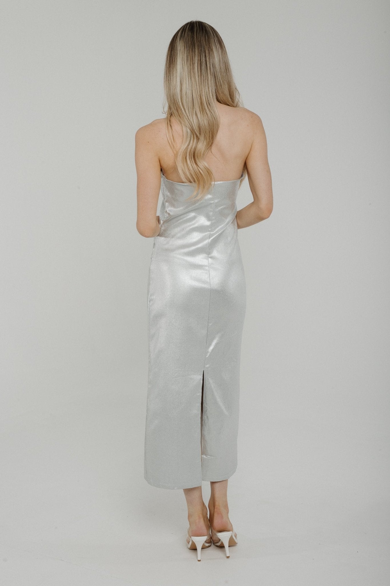 Holly Metallic Bandeau Dress In Silver - The Walk in Wardrobe
