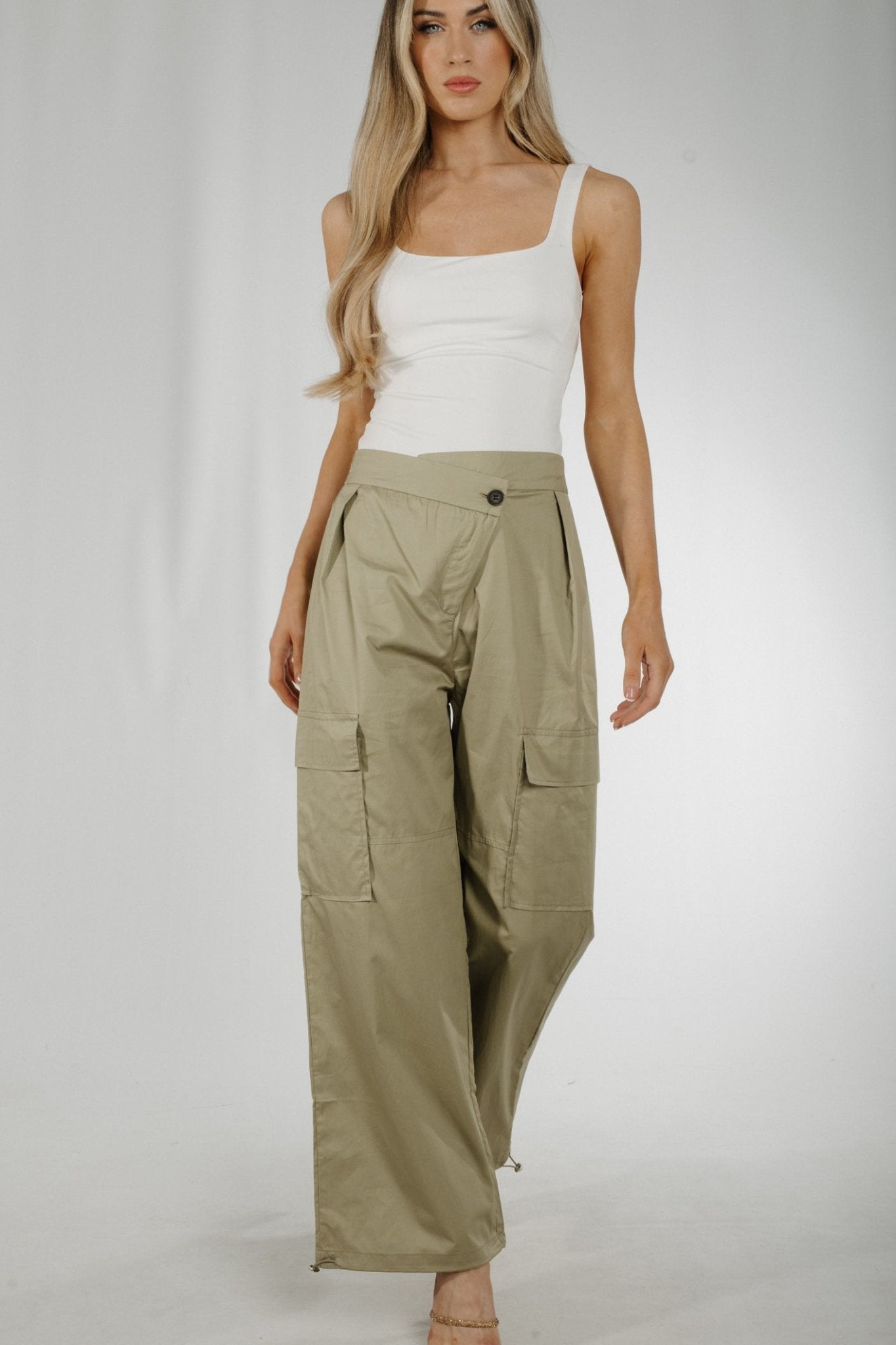 Holly Parachute Trousers In Khaki - The Walk in Wardrobe