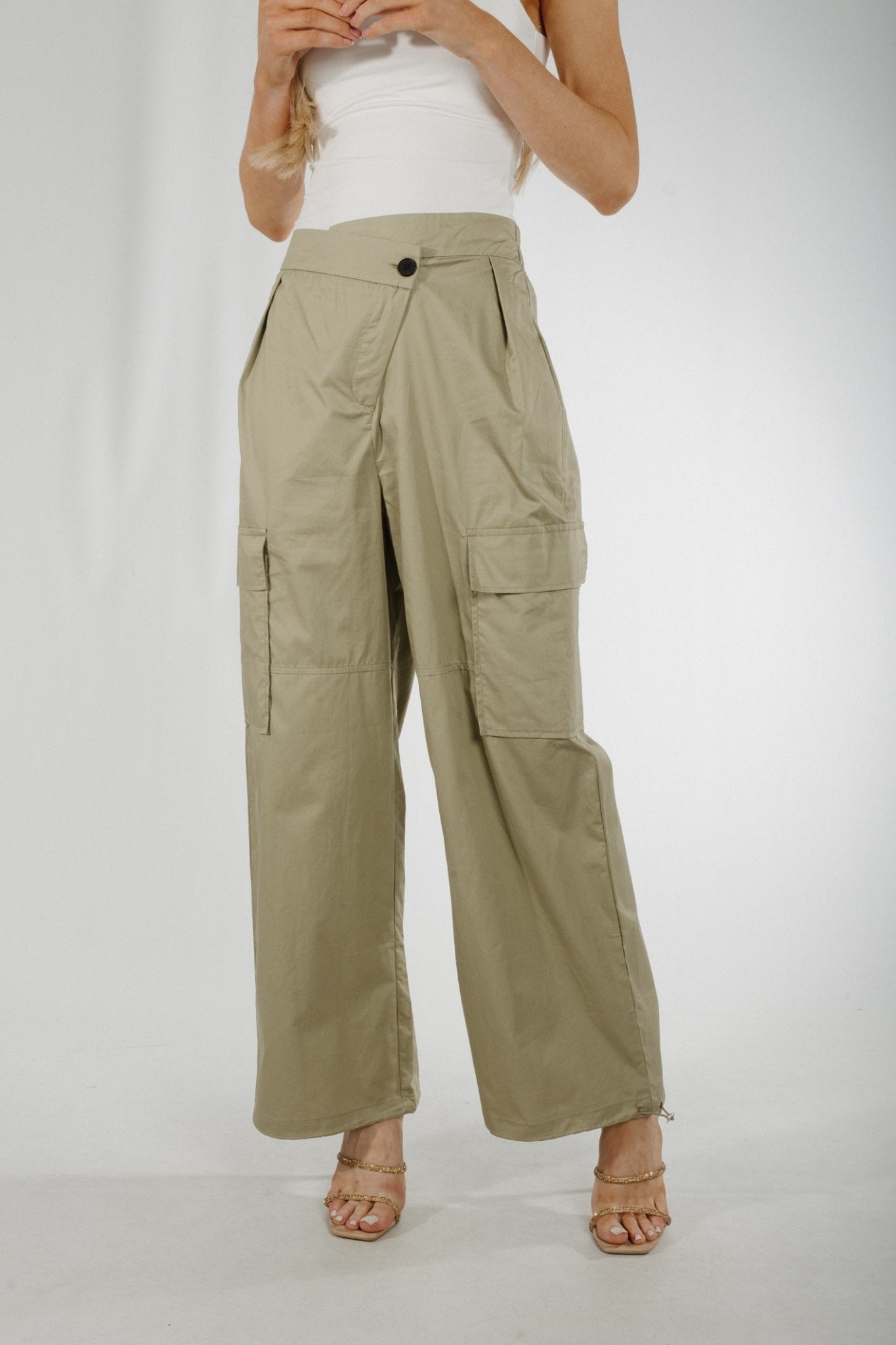 Holly Parachute Trousers In Khaki - The Walk in Wardrobe