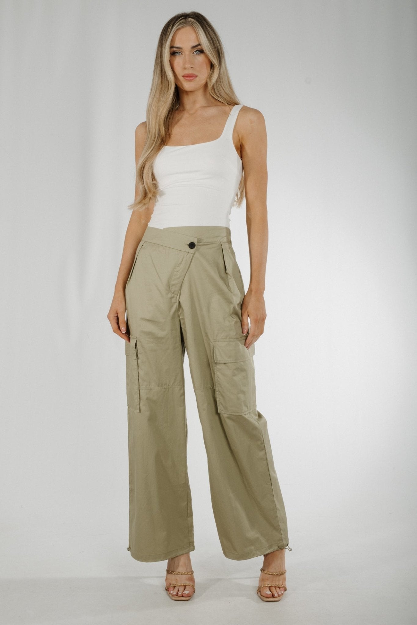 Holly Parachute Trousers In Khaki - The Walk in Wardrobe