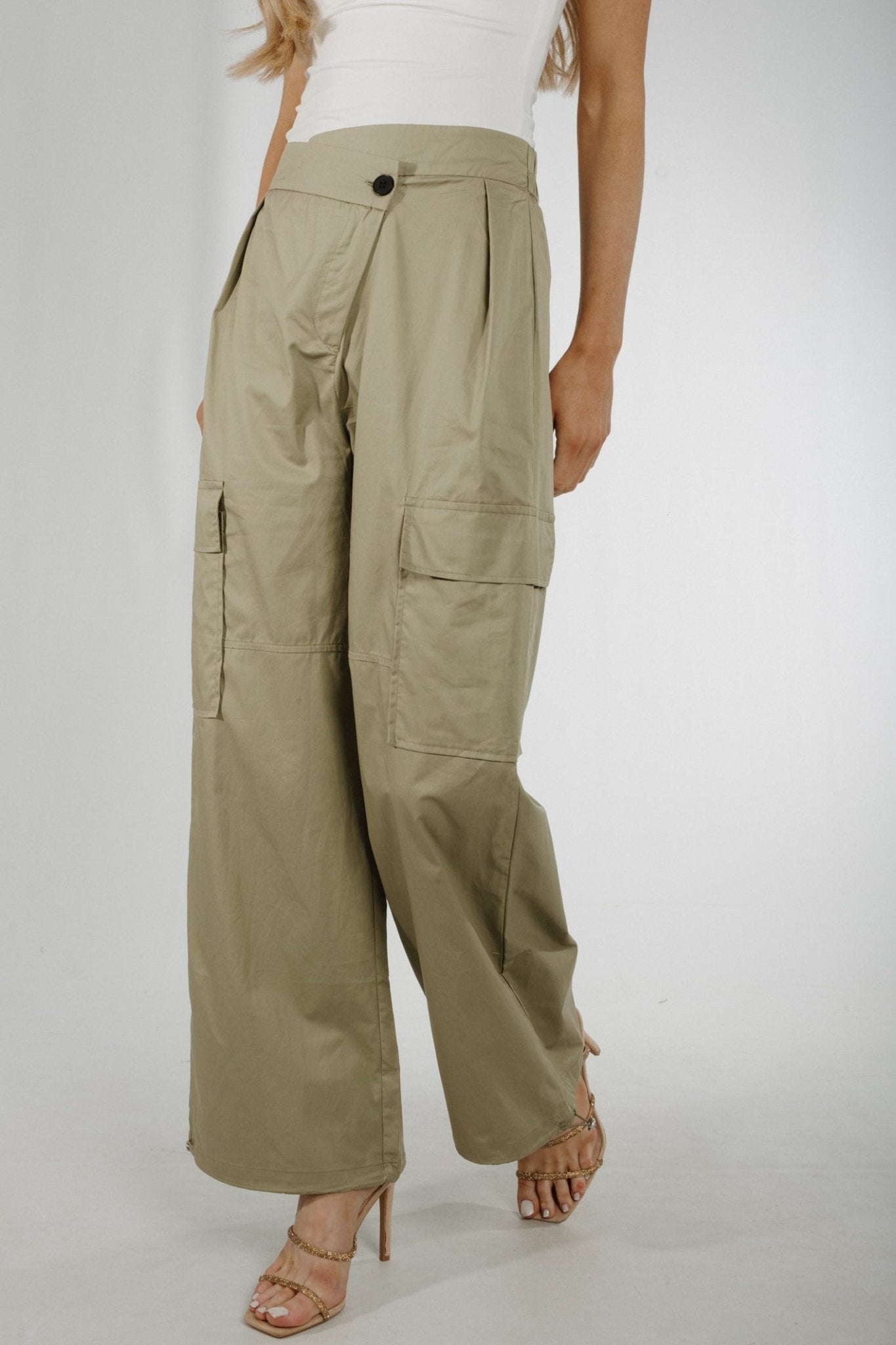 Holly Parachute Trousers In Khaki - The Walk in Wardrobe
