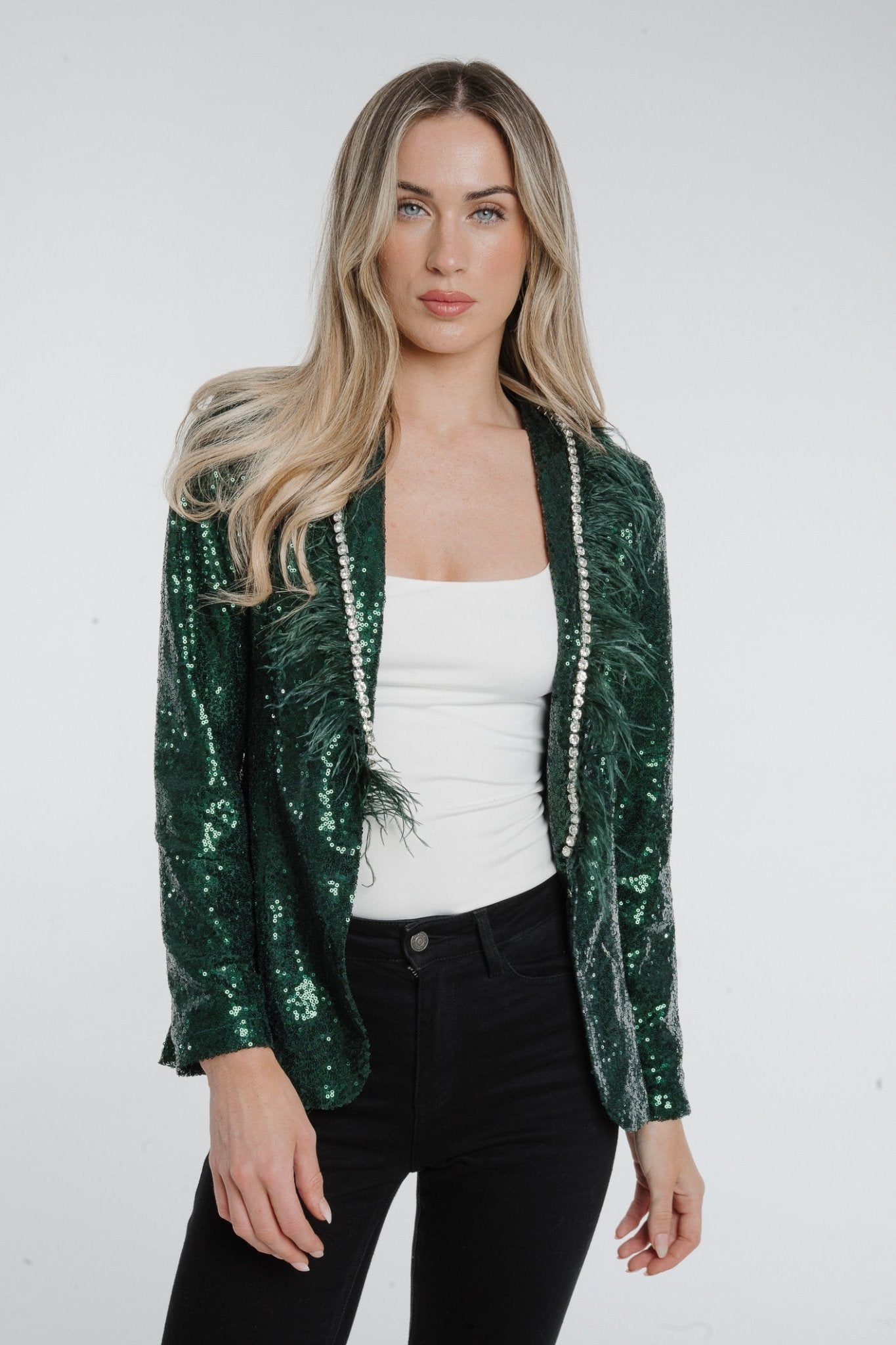 Holly Sequin Blazer In Green - The Walk in Wardrobe