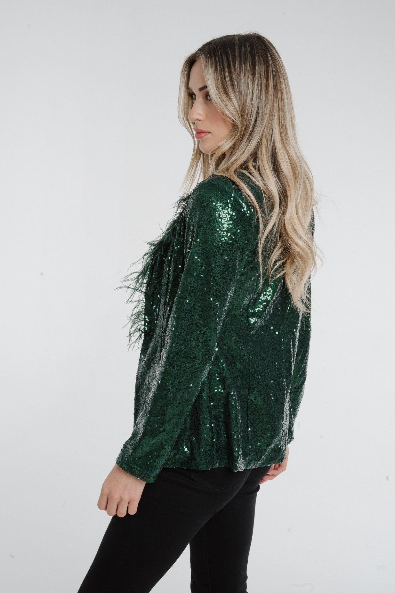 Holly Sequin Blazer In Green - The Walk in Wardrobe