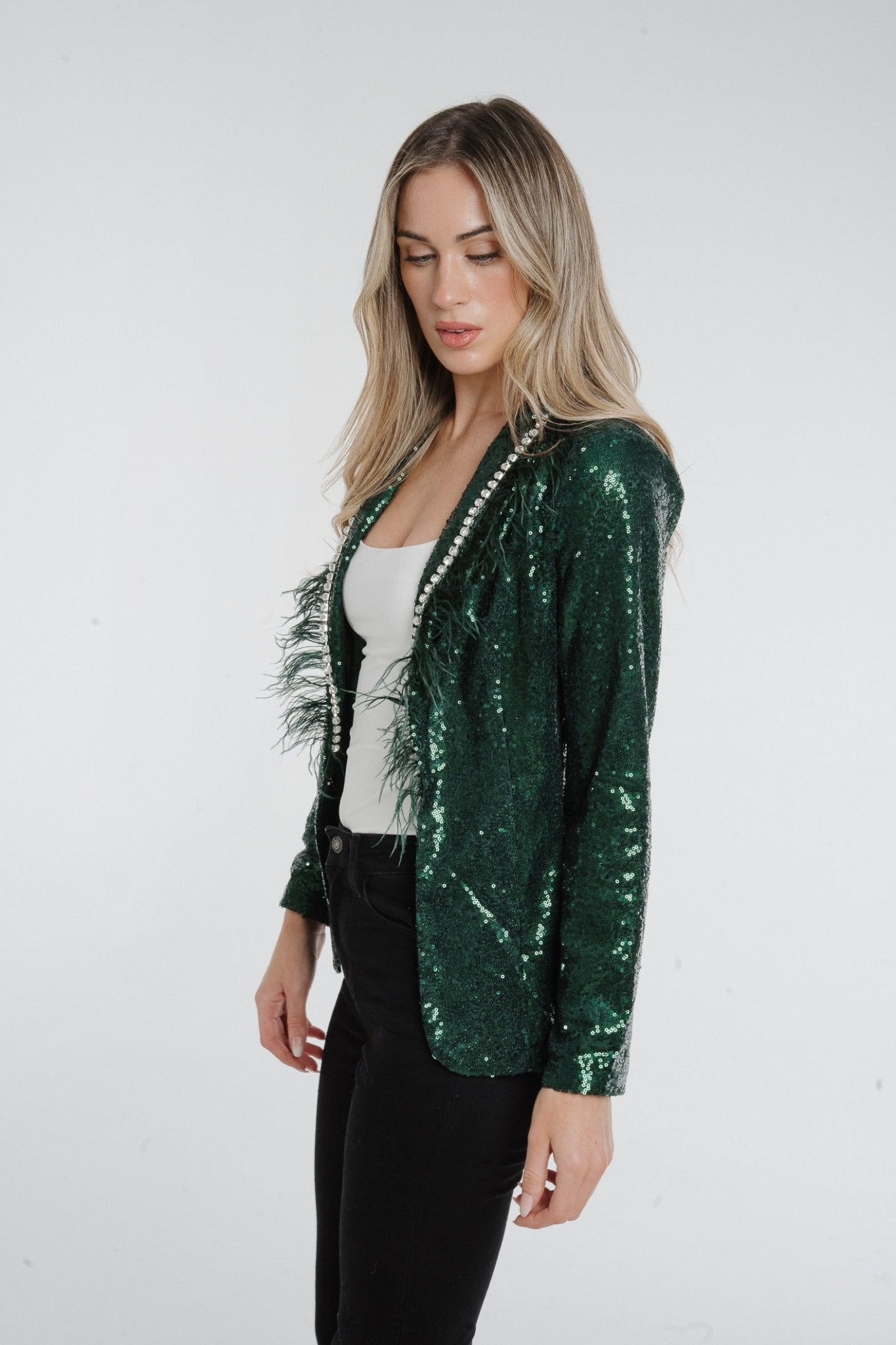 Holly Sequin Blazer In Green - The Walk in Wardrobe