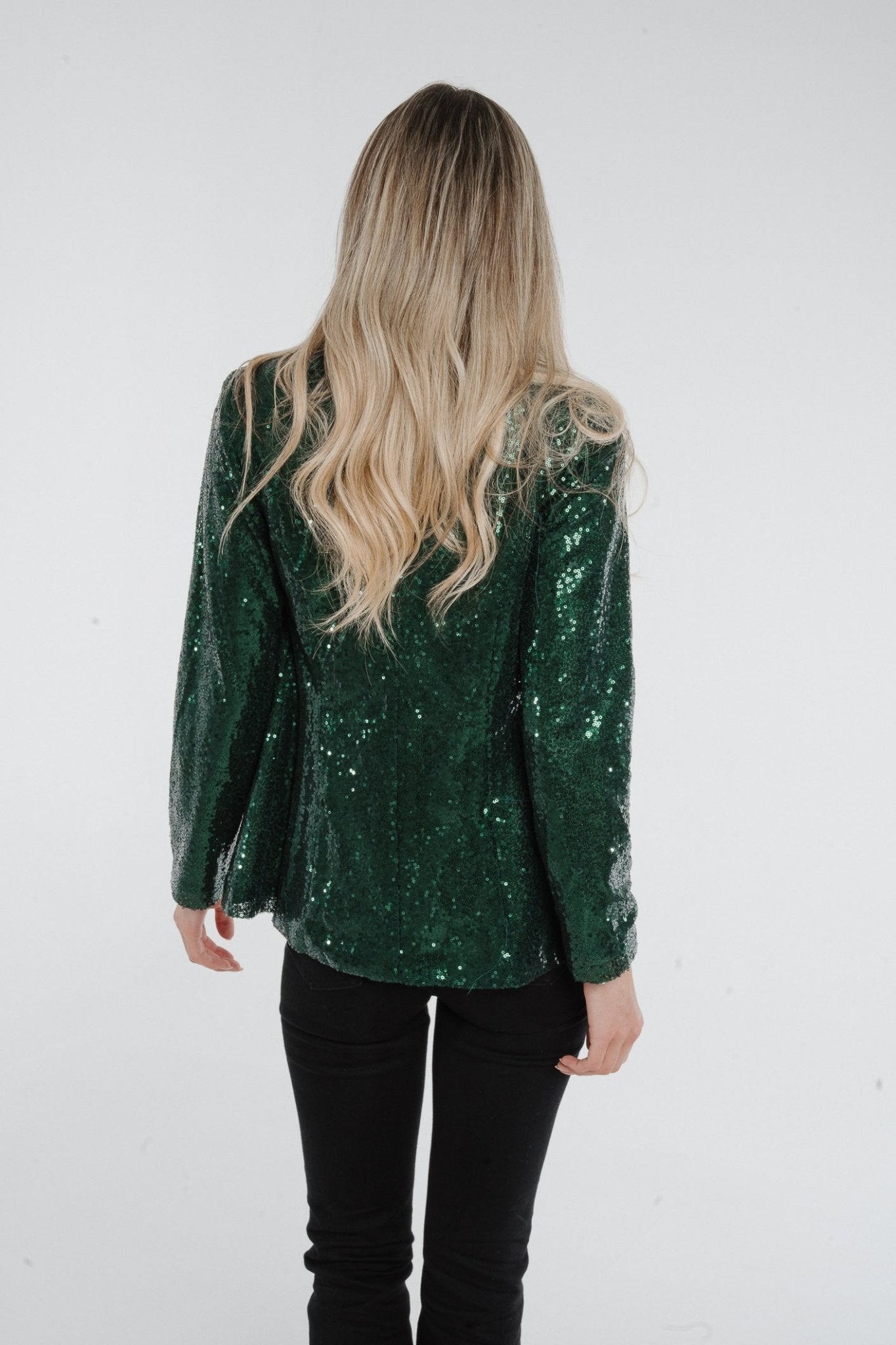 Holly Sequin Blazer In Green - The Walk in Wardrobe