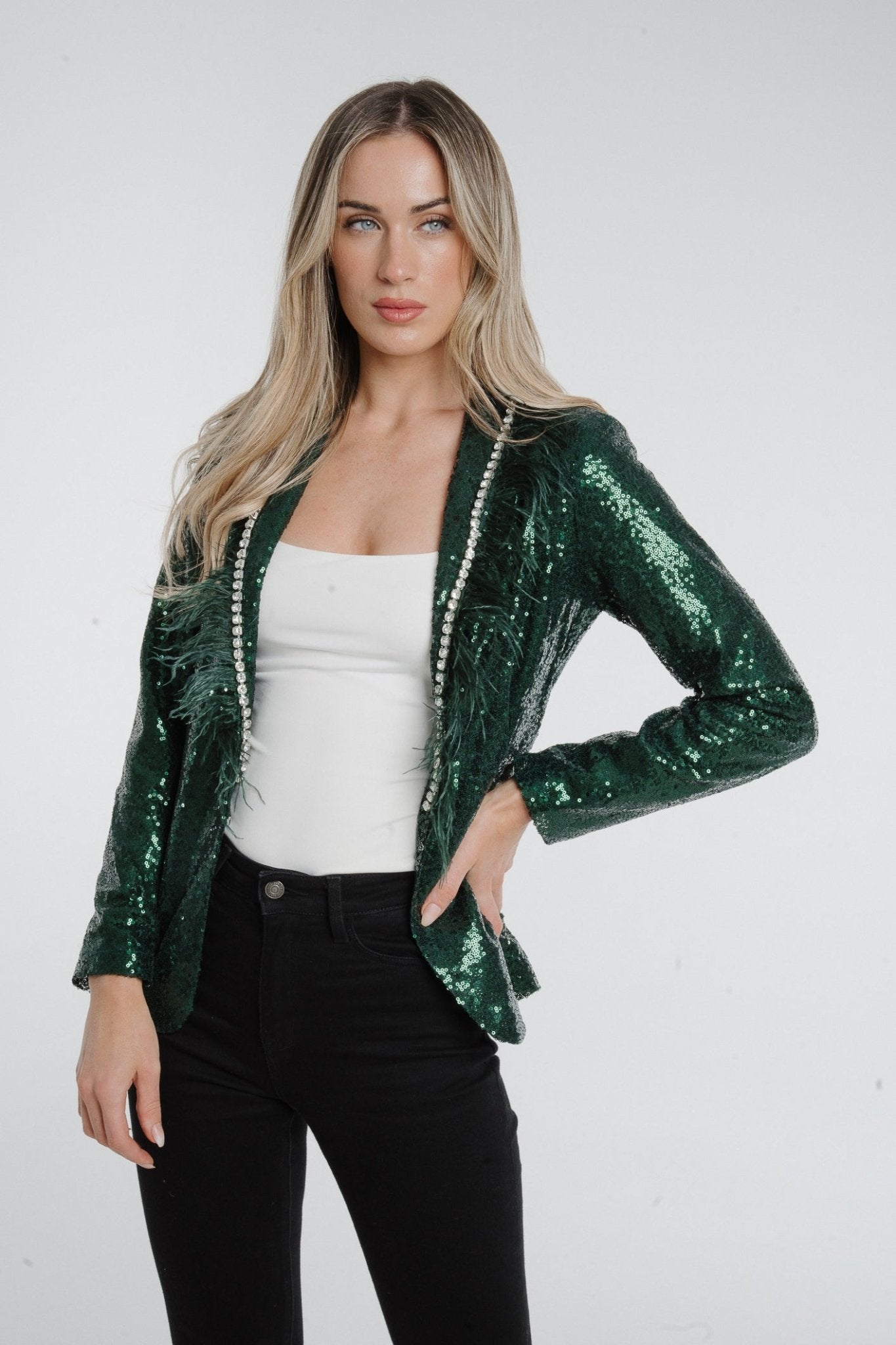 Holly Sequin Blazer In Green - The Walk in Wardrobe