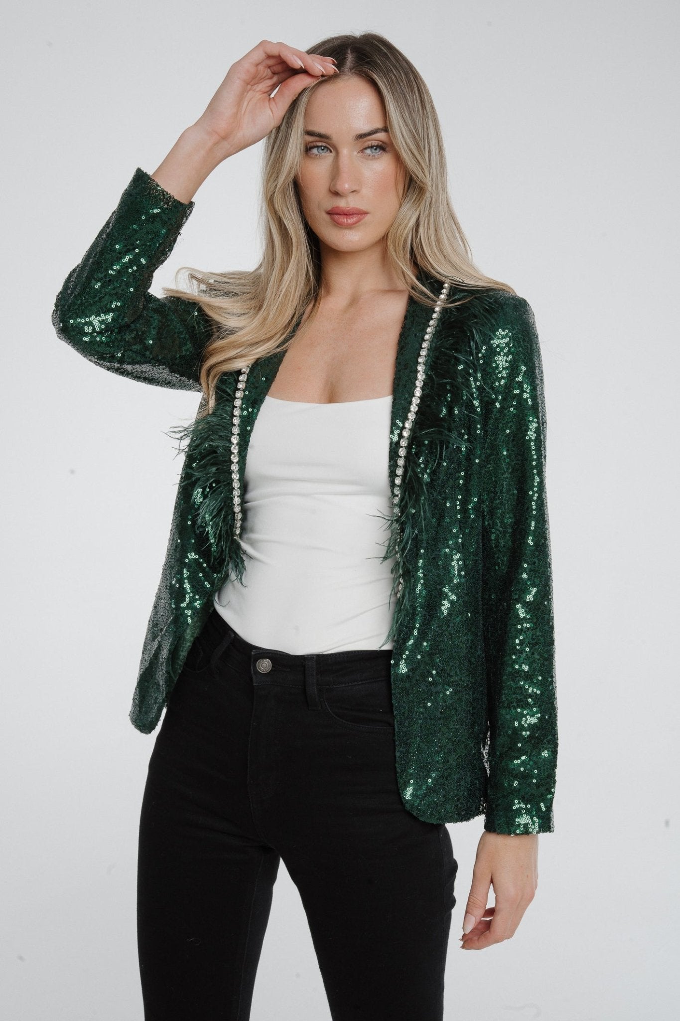 Holly Sequin Blazer In Green - The Walk in Wardrobe