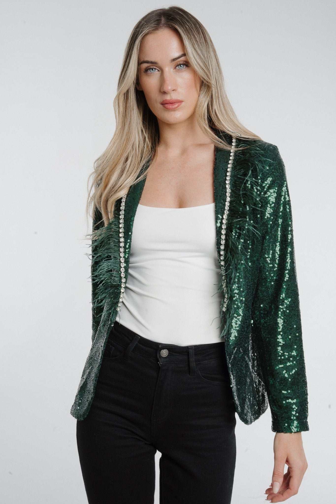 Holly Sequin Blazer In Green - The Walk in Wardrobe