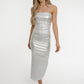 Iris Metallic Bandeau Dress In Silver - The Walk in Wardrobe