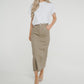 Ivy Midi Skirt In Khaki - The Walk in Wardrobe